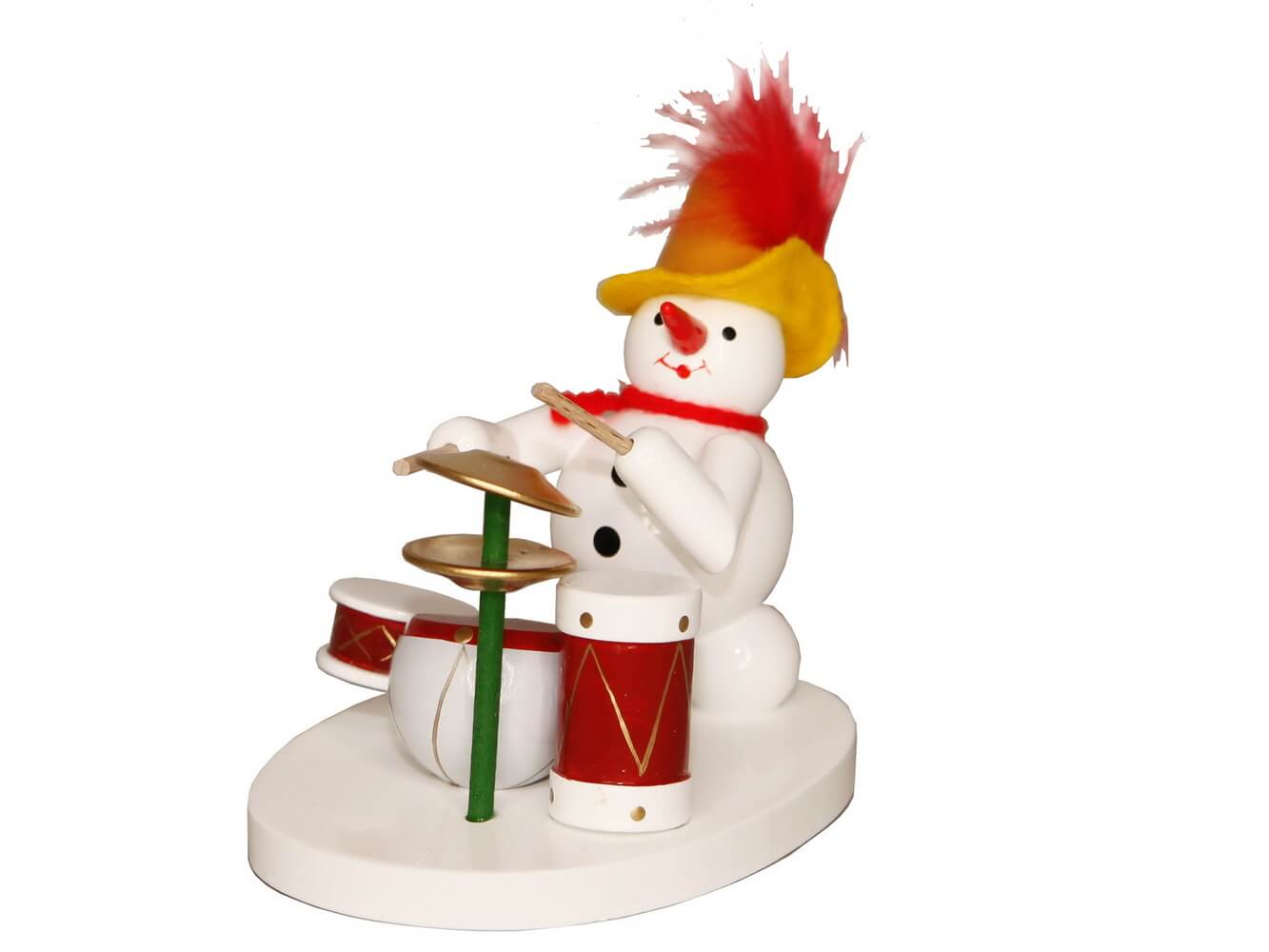 Miniature snowman drummer, coloured, 8 cm by Ralf Zenker