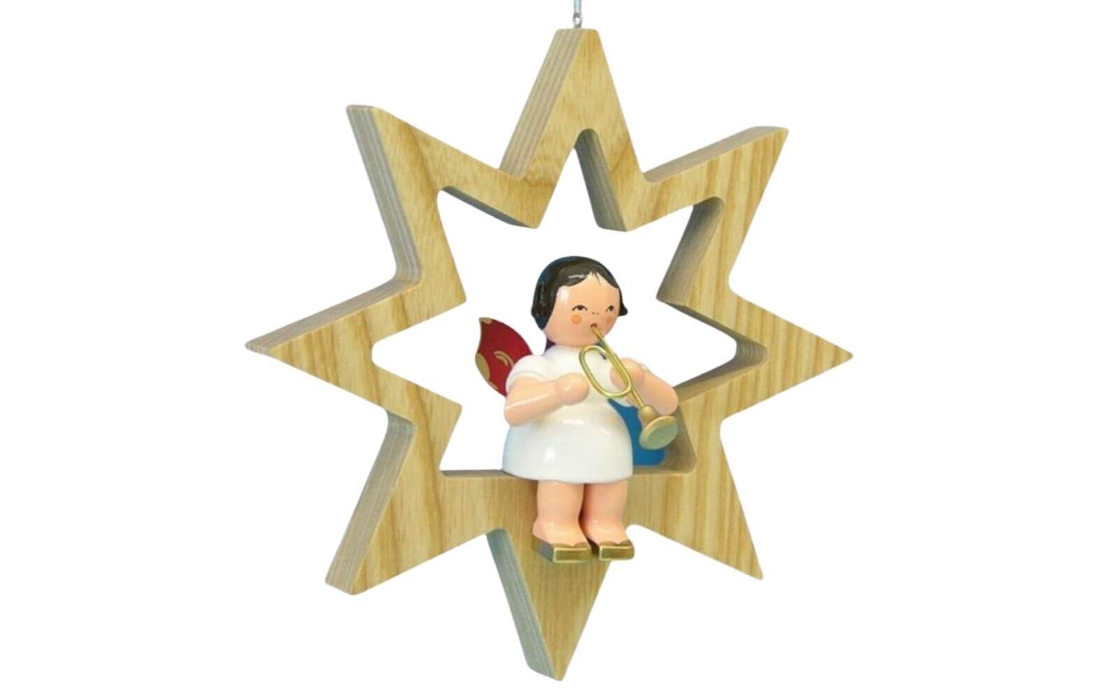Christmas angel in a star with trumpet and red wings by Figurenland Uhlig GmbH