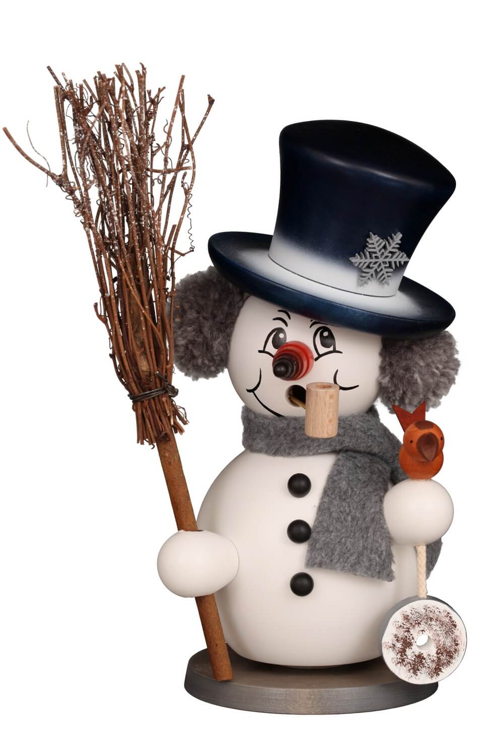 Smoker Snowman with Broom, 23 cm (9.06 inch) by Christian Ulbricht, Made in Germany – festive charm for your American home