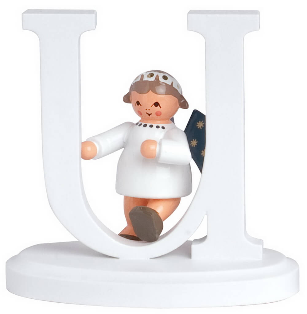 Miniature Christmas angel with the letter U, 7 cm, colored by KWO