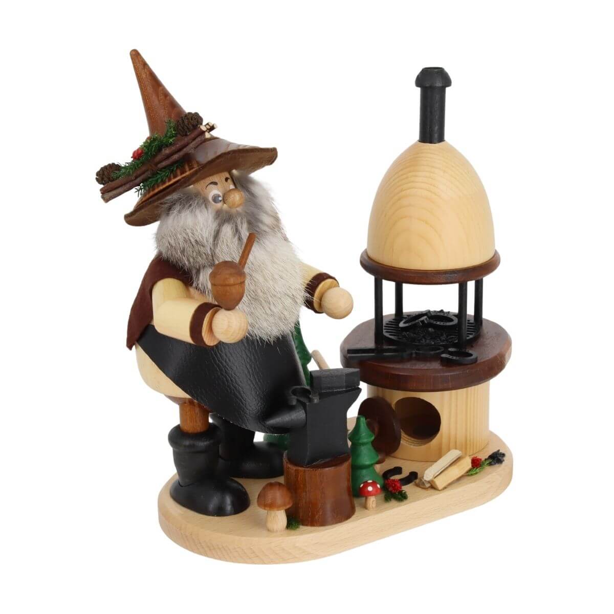 Holzwesen, Wichtel, Miniaturofen, Holzfigur, Schornsteinofen