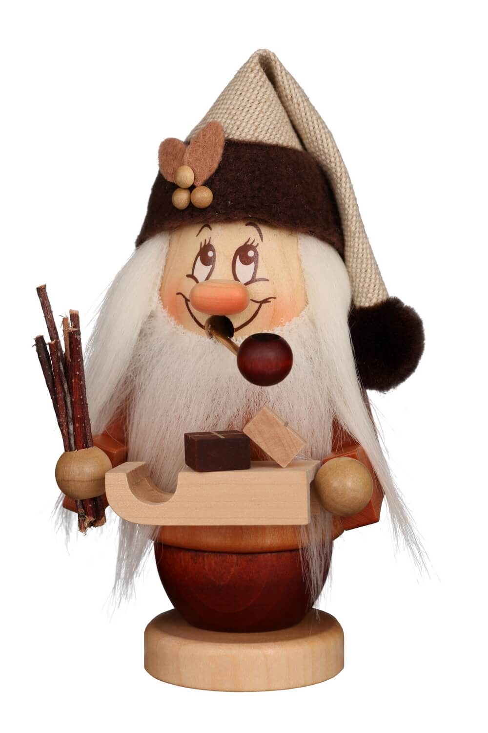 Incense Smoker Mini Gnome Santa with Sled, 5.9 in (15 cm) by Christian Ulbricht, Made in Germany