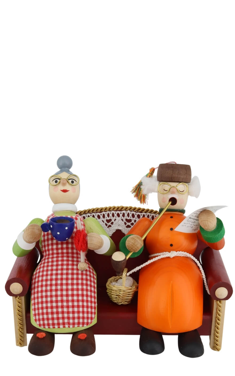 Smoking figurines Grandma and Grandpa on the sofa by Richard Glässer_3