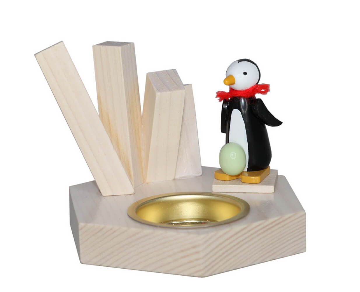 Candle holder for tea lights penguin with egg, 8 cm by Ralf Zenker
