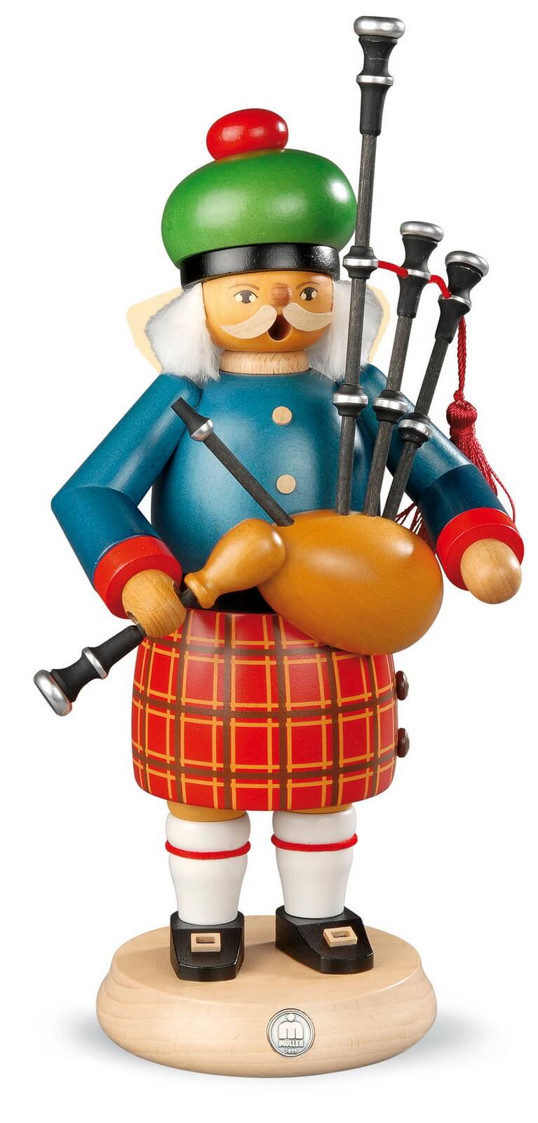 Smoking man Scotsman with bagpipes, 27 cm, colored by Müller Kleinkunst