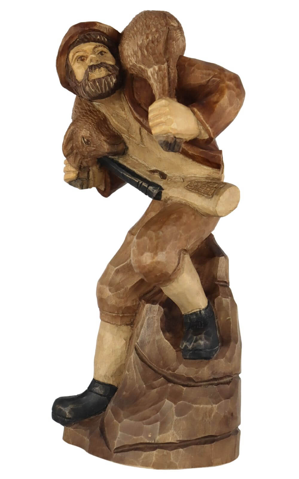 Poacher with deer, carved, stained, 12 cm by Schnitzkunst aus dem Erzgebirge_1