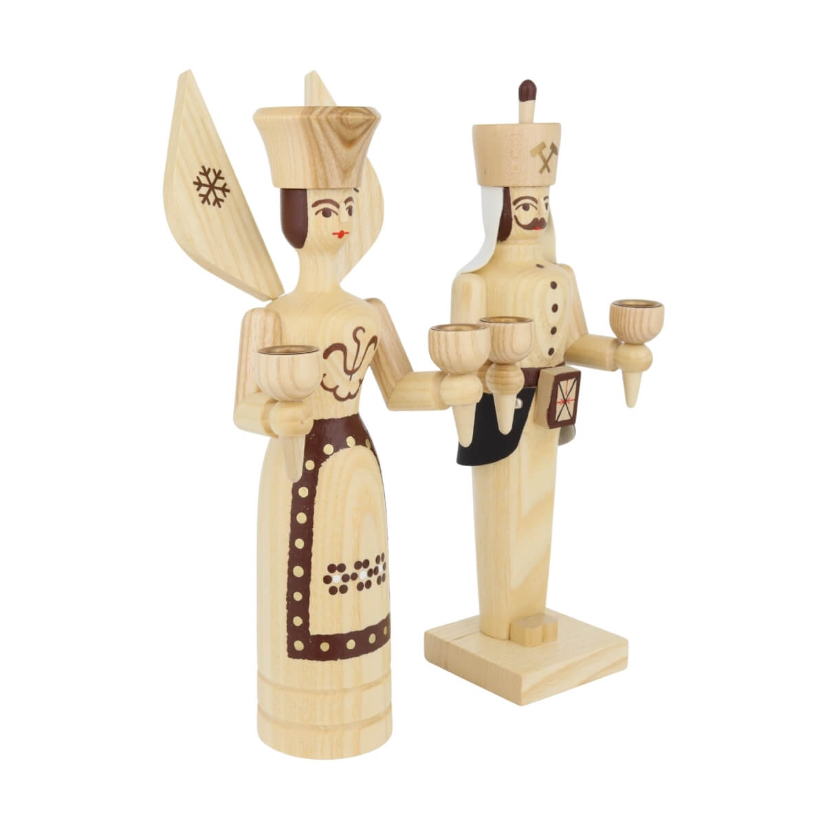 Engel und Bergmann, 26 cm, natur, elektrisch beleuchtet von SEIFFEN.COM