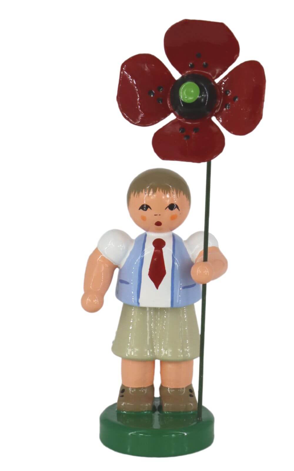 Flower boy Dominik with red flower, 9 cm by Figurenland Uhlig