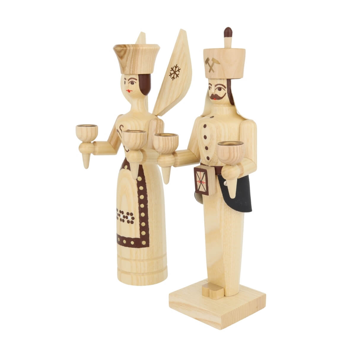 Engel und Bergmann, 26 cm, natur, elektrisch beleuchtet von SEIFFEN.COM