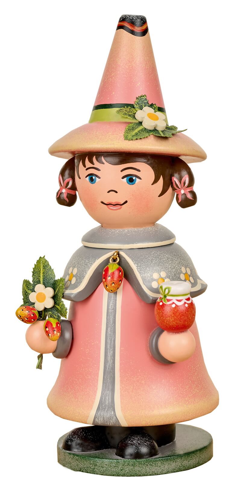 Smoker Figure Gnome Strawberry, 14 cm / 5.51 in Hand Painted by Hubrig Folk Art, Made in Germany