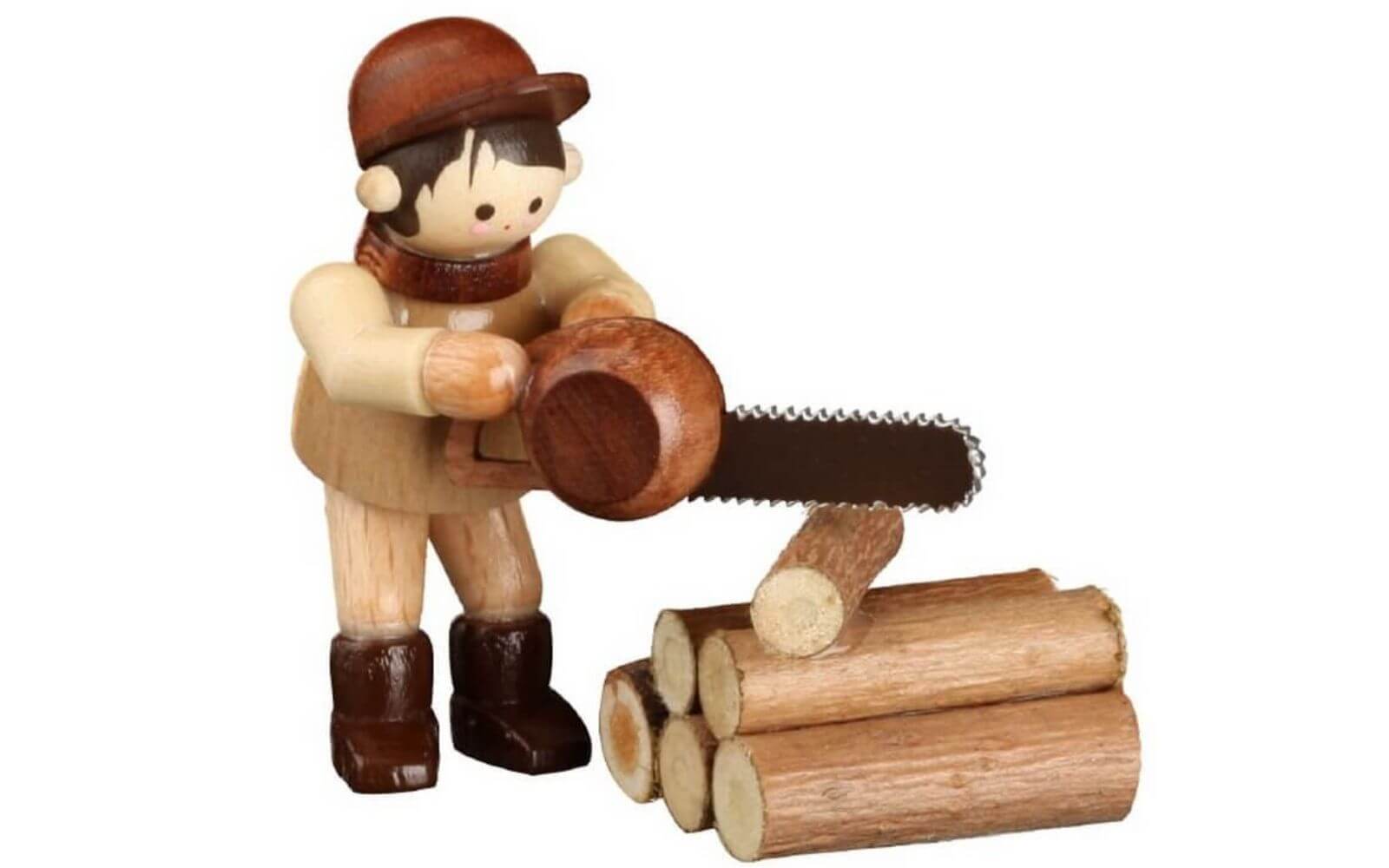 Miniature motorised chainsaw, 4 cm, natural by Romy Thiel