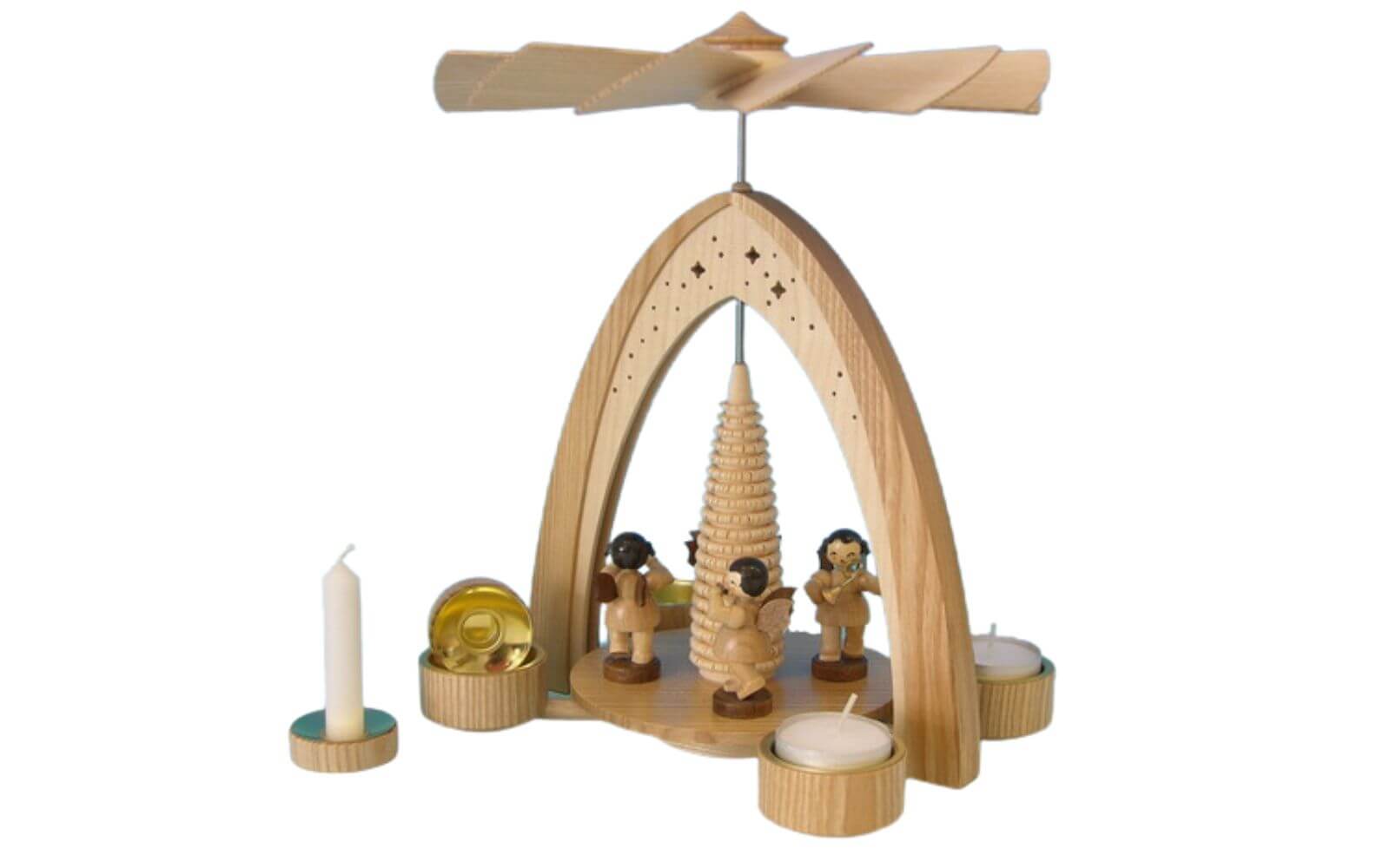 Christmas pyramid with 4 angels, nature, 27 cm by Figurenland Uhlig GmbH