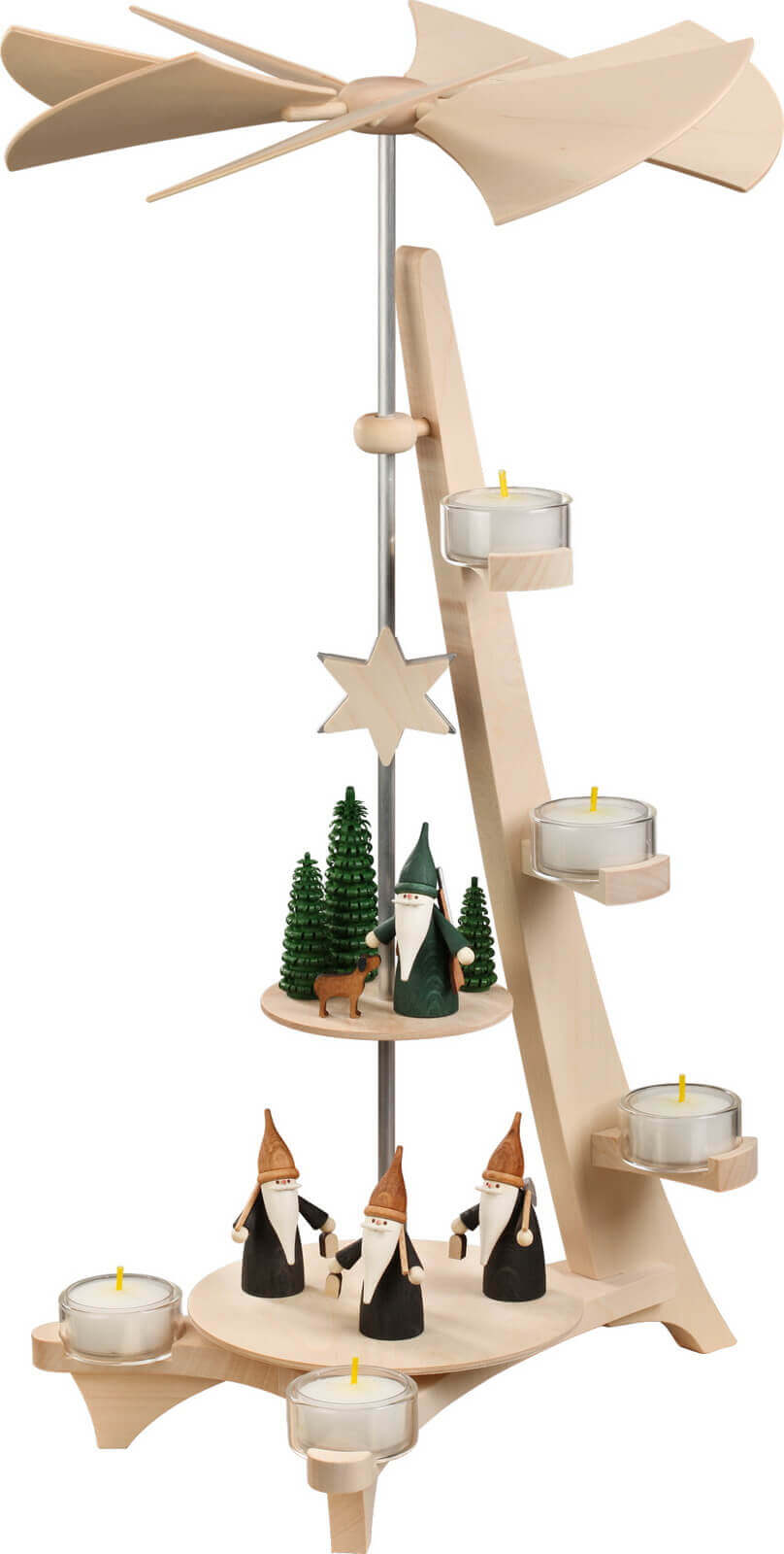 Christmas pyramid with mountain gnome and hunter gnome, L-shaped by Seiffener Volkskunst