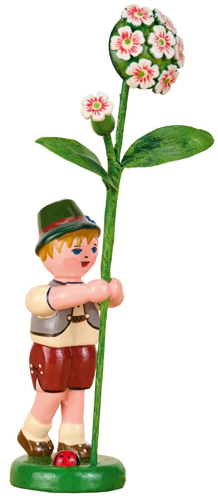 Flower Child Boy with Sweet William, 11 cm / 4.33 in by Hubrig Folk Art, Made in Germany