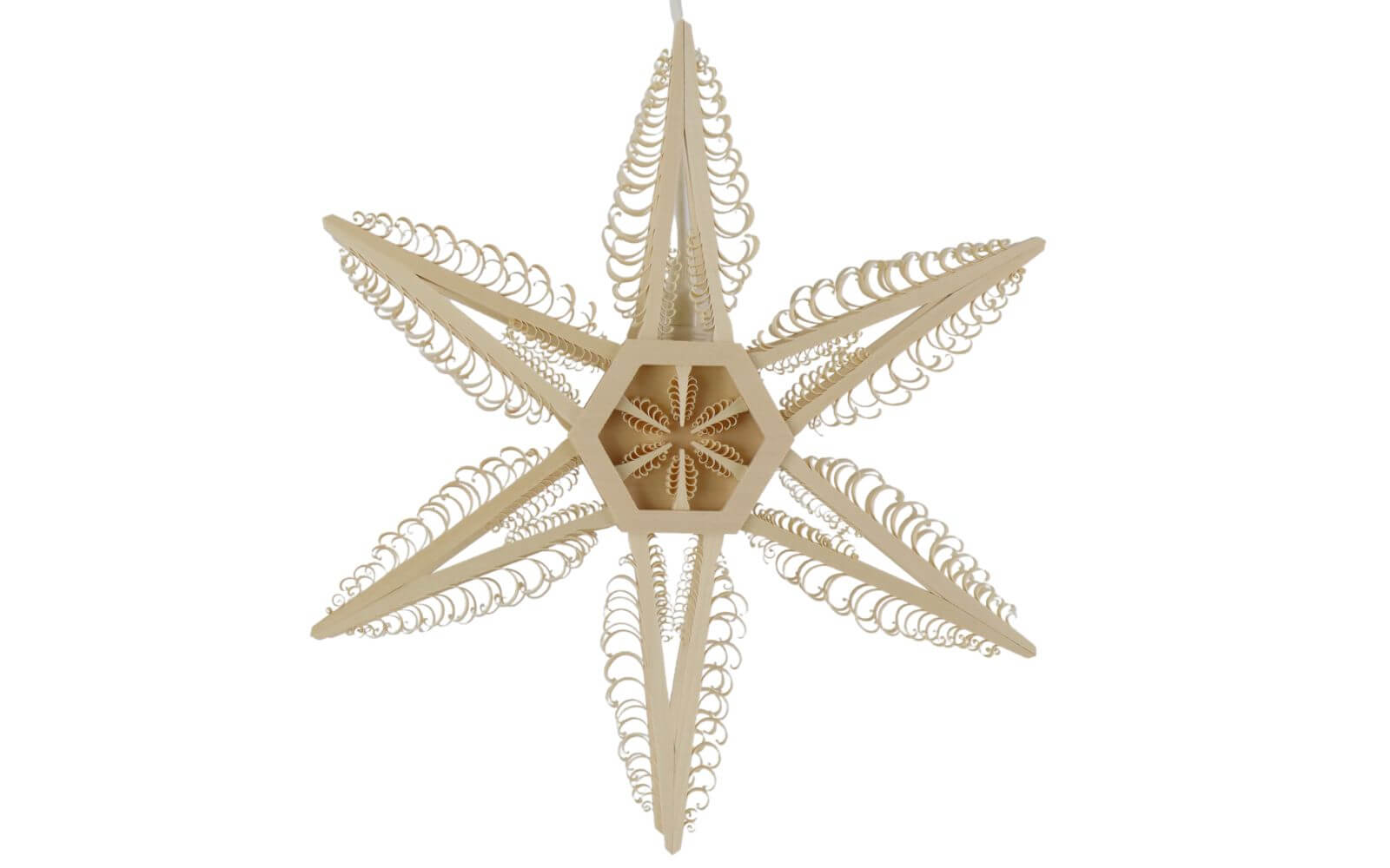 Wooden star with engraved strips, electrically illuminated by Martina Rudolph_1