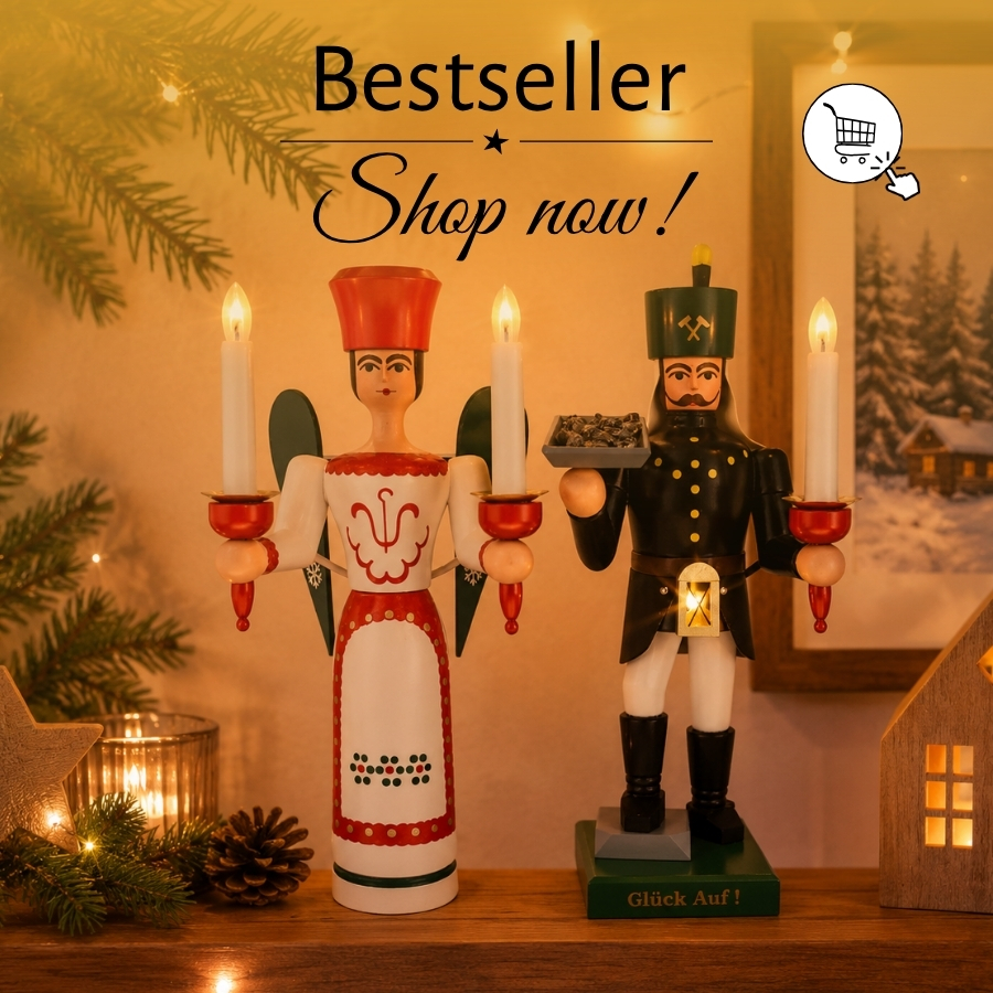 Angel and miner, 38 cm, electrically illuminated by SEIFFEN.COM